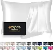 Silk Pillowcase for Hair and Skin, Mulberry Silk Pillow Cases Standard Size, Cooling Sleep Both Sides Natural Silk Satin Pillow Case Covers with Hidden Zipper, Gifts for Women Men, White