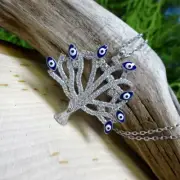 CZ “Lucky Tree of Life” Protective Eye Statement Pendant .925 Silver Necklace