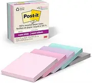 Post-it 100 Percent Recycled Paper Super Sticky Notes, 76 x 76 mm, Wanderlust Pastels (5 Pads/Pack, 70 Sheets/Pad)