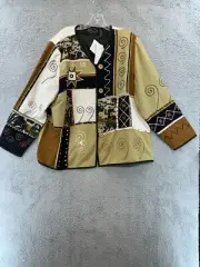 Alex Kim patchwork Tribal Earthy jacket womens Large wearable art NWT