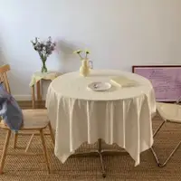 在飛比找蝦皮商城精選優惠-韓系簡約風格 白色桌布 黃色鎖邊 棉布