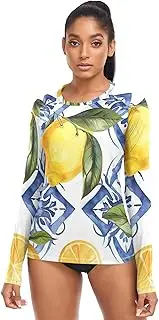 [RPLIFE] Sicilian Style Lemons Blue Flowers Womens SPF Shirts Long Sleeve Lightweight, XS-XL Sun Shirts for Women, Sicilian Style Lemons Blue Flowers, Medium