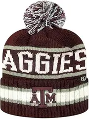 Zephyr NCAA Team Color-Retro Logo -Cuffed Knit Skully Beanie Pom Hat