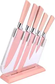 CHUYIREN Pink Knife Set of 6, Pink Kitchen Knives Sets with Knife Block, Chef Knife Set for Kitchen, Dorm,Camping, Hiking, Picnicking, BBQ Dining Products