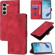 Luxury Flip Cover Stand Holder Phone Case Compatible with Samsung Galaxy Z Fold6 GalaxyZFold6 Phone Cover Scratch Proof Card Slot Wallet Clip Phone Shell (Red,Samsung Z Fold6)
