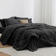 Love's Cabin King Size Comforter Set - 7 Pieces Bed in a Bag, All Season Bedding With Comforter, Flat Sheet, Fitted Sheet, 2 Pillowcases and 2 Pillow Shams - Black