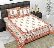JAIPUR PRINTS 100% Cotton Rajasthani Traditional Jaipuri Queen Size Double Bedsheet with 2 Pillow Covers - Queen21