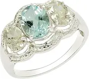 [MOONEYE] Blue Topaz with Natural Zircon Three Stone 925 Sterling Silver Party Wear Ring