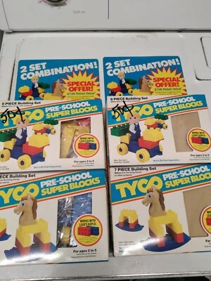Vintage 2x 1986 Tyco Pre School Super Blocks - Rocking Horse + NEW in PACKAGE