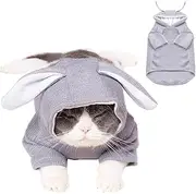 ANIAC Funny Bunny Ears Hoodies for Small Dogs & Cats - Hooded Sweatshirt for Girls & Boys - Cat & Dog Apparel for Easter, Halloween & Christmas (Medium, Grey)