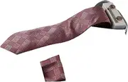 [Zasel] Mens Red And White Houndstooth Checkered Matching Neck Tie, Pocket Square, Cuff Links And Tie Clip Set Dark Red, White