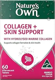 [Nature's Own] Collagen Plus Skin Support Tablets 60 - Supports Collagen Formation, Skin, Hair, and Nail Health - Reduces Free Radicals formed in the body- Effervescent, Mango Flavoured