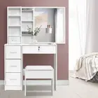 NNEDSZ Artiss Dressing Table Stool Set Sliding Mirror White Diane