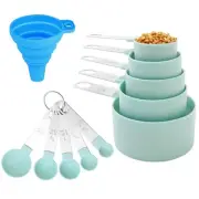Plastic Measuring Spoons and Cups Set of 10 w/ Stainless Steel Handle for Baking