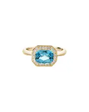 14K Diamond .14 ct. & 1.70 ct. Swiss Blue Topaz Halo Ring