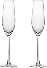 Sihanoukville 6oz Crystal Champagne Flutes Set of 2 - Artisan-Crafted Lead-Free Stemware, Elegant Sparkling Wine Glasses for Weddings, Anniversaries & Celebrations (Champagne flute)