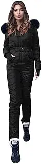 [Homisy] 2021 Women's One Pieces Ski Suit Waterproof Insulated Ski Jacket Pants Set Warm Snowsuit Snow Sports Coverall Jumpsuit, Black, Small, Black, Small