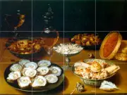 Art Osias Elder Oysters Mural Tumbled Marble Backsplash Tile #274