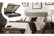 Istyle Jensen Queen Gas Lift Ottoman Storage Bed Frame Fabric Grey