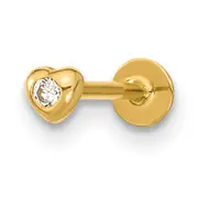 14K Yellow Gold 18 Gauge Cz Heart Labret/Face Body Jewelry