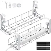 REFLYING Cable Management Under Desk Underdesk Cable Management Cable Basket for Managing Cables and Power Strips, White, Set of 2