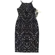 NEW Aidan Mattox Women's Size 2 Embroidered Black Silver Halter Fitted Dress