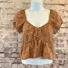 Pink Rose Women's Mauve Floral Short Sleeve Sweetheart Button Crop Blouse Top S
