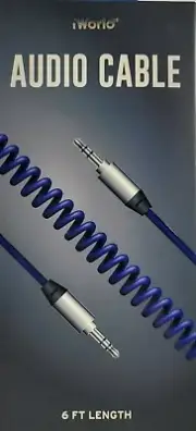 iWorld Audio Cable 6ft Long Coiled Links iPod, iPad, iPhone, Android, & Galaxy