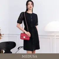 在飛比找Yahoo奇摩購物中心優惠-現貨【MEDUSA 曼度莎】黑色蕾絲燒花開襟綁帶小洋裝（M-