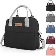 Lunch Bag Insulated Lunch Tote Bag with Adjustable Strap Reusable Lunch Box for Women/Men/Kids Leakproof Lunch Bags Portable Thermal Cooler Bag for Work School Picnic, Black