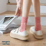 【PORABELLA】襪子 素色中筒襪 堆堆襪 女襪 長筒襪 英字襪 SOCKS