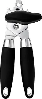TJ POP Can Opener Manual, Multi-Purpose Heavy Duty Handheld Can Opener, Durable Stainless Steel Tin Opener, Super Sharp Cutting Wheel for Smooth Edge Cut, Easy Turn Knob, Black