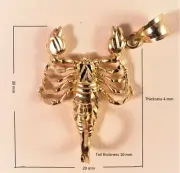 10K Solid Yellow Gold Diamond Cut Scorpio with tail upwards loop Charm Pendant