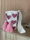 Colombian Wayuu Backpack Bag With Bright Hearts And Pink Tassels New