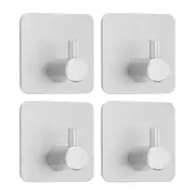 4Pcs Self Adhesive Towel Hooks, Metal Square Sticky Hooks for Home, Silver