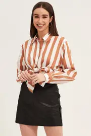 Camel Shirt Long Sleeve Collared Button Up Longline - Size 16, Women's Shirt