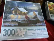 300 Piece Sam Timm Art Puzzle" Moonlight Cabin" Large Format 18"x24" sealed