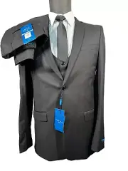 NEW PERRY ELLIS Boys Black SLIM FIT FORMAL 3pc VEST Tuxedo Suit '20' 31x33 Pant