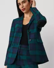 NWT ANN TAYLOR RAINFOREST THE GREENWICH TARTAN PLAID BLAZER JACKET SZ 14