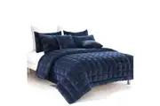 Augusta Faux Mink Quilt / Comforter Set Navy Super King