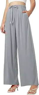 Linen Pants for Women Summer Flowy Palazzo Pants Comfy Elastic High Waist Casual Beach Trousers with Pockets 2025