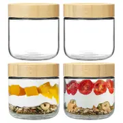 4Pcs Glass Jar with Bamboo Lid Airtight Canister Food Storage Sugar Container