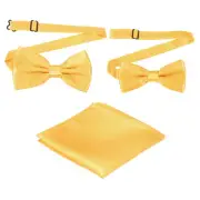 Bow Tie for Men, Adjustable Bow Ties with Pocket Square(Light Yellow, 2Size)