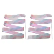 2Pcs Gymnastics Ribbons with Wand Strong Sparkling Soft Smooth Long Ribbon Training 2/4m Artistic Dancing Twirling Stick Streamers Children Toy White