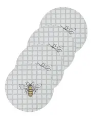 [Ladelle] Round Hardboard Bees Placemat 4 Pack in White/Grey
