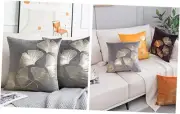 Gold Ginkgo Leaf Pattern Solid Velvet Pillow Cover Set of 2 (20" x 20", Gray)