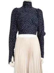 Navy Silk Polkadot Backless Top