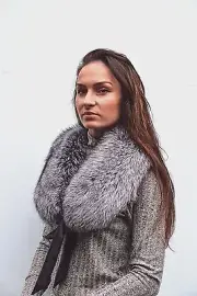 Luxury Saga Furs Silver Fox Fur Women's Furry Collar Scarf Shawl Wrap Neck