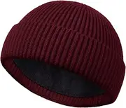 [PHILIGHTS] Swag Short Fisherman Beanie for Men Women, Wool Knit Cuffed Fleece Lined Trawler Beanies Winter Warm Hat