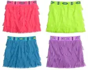 NWT Justice Girls Beaded Waistband Neon Mesh Fringe Knit Skirt Skort NEW